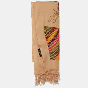 Etro Beige Paisley Appliqued & Embroidered Wool Scarf