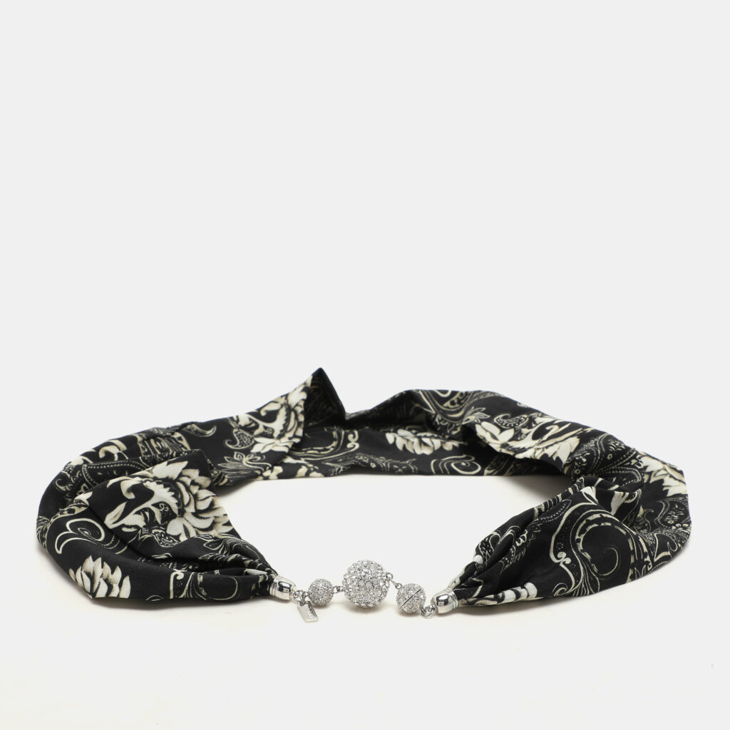 luxury-women-etro-used-accessories-p1145750-002 Etro Black/White Printed Silk Crystal Detail Neck Infinity Scarf