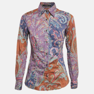 Etro Purple/Brown Paisley Print Stretch Cotton Tribal Accent Shirt S