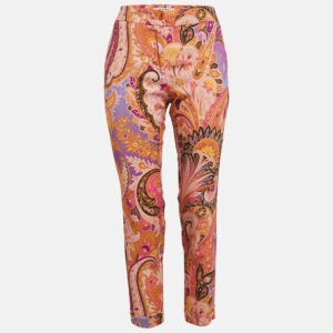 Etro Orange/Purple Paisley Print Crepe Skinny Pants S