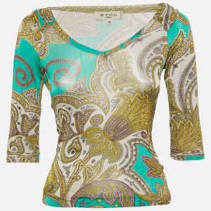 Etro Multicolor Printed Jersey V-Neck Top S