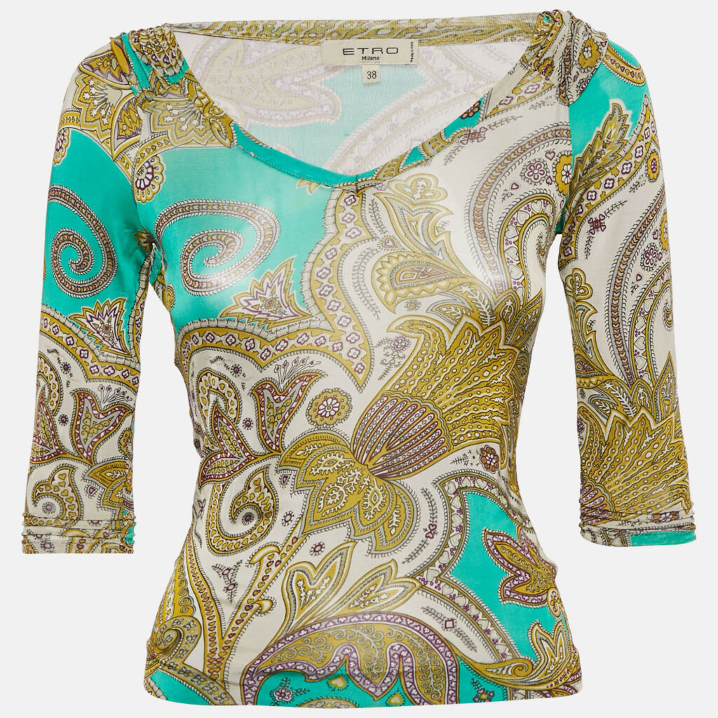 luxury-women-etro-used-clothes-p1092062-005 Etro Multicolor Printed Jersey V-Neck Top S