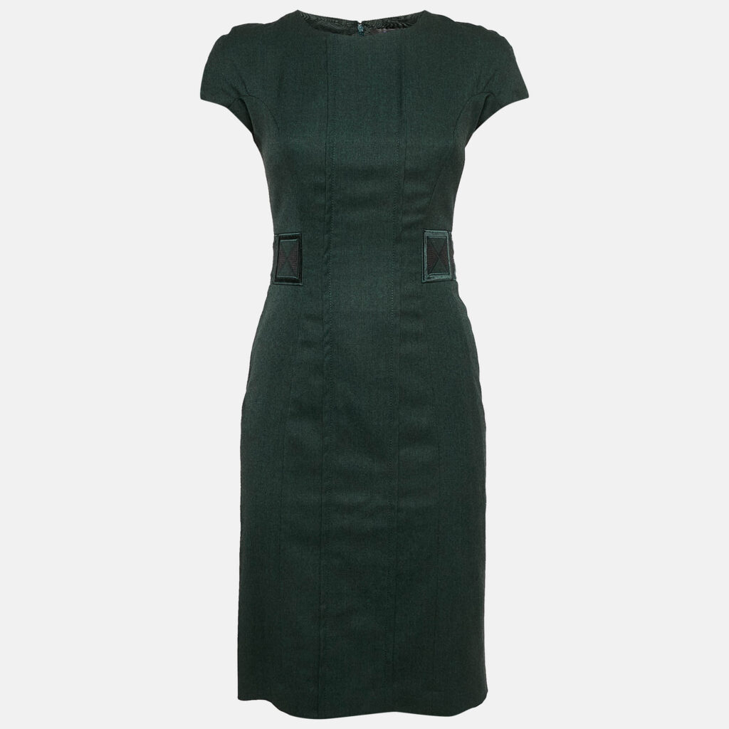 luxury-women-etro-used-clothes-p1092421-006 Etro Green Embroidered Wool Cap Sleeve Short Dress S