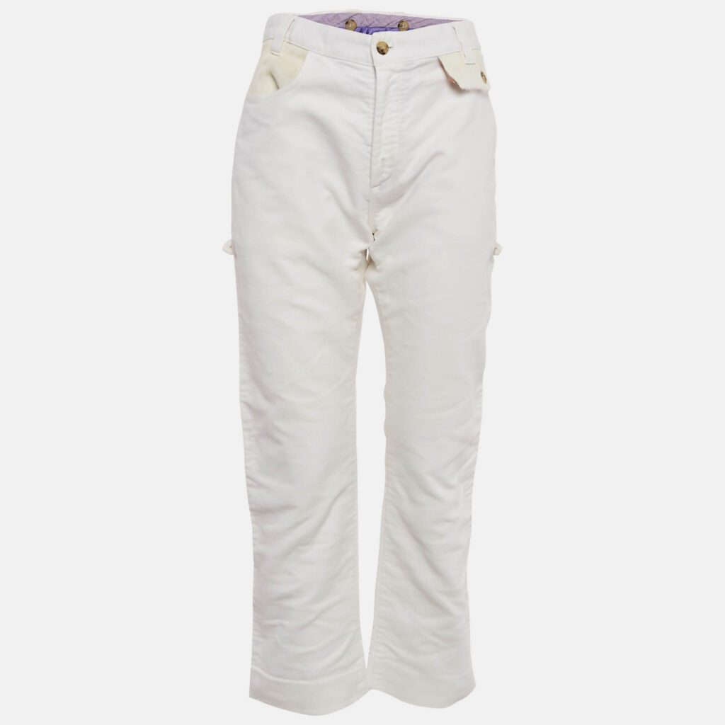 luxury-women-etro-used-clothes-p1105122-002 Etro White Denim Fur Detail Straight Pants L