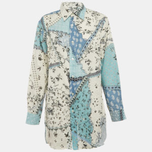 Etro Blue/Multicolor Printed Ramie Button Front Tunic Shirt S