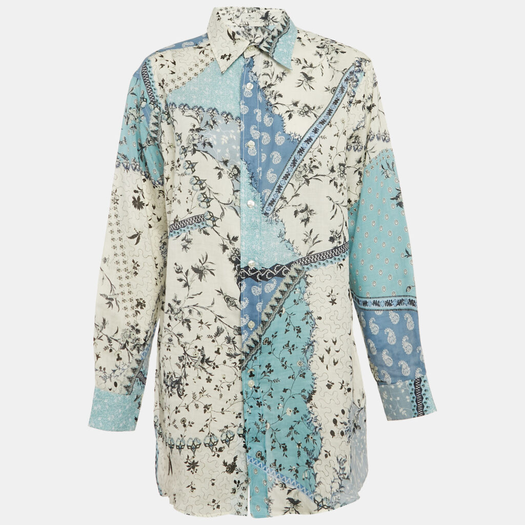 luxury-women-etro-used-clothes-p1117629-003 Etro Blue/Multicolor Printed Ramie Button Front Tunic Shirt S