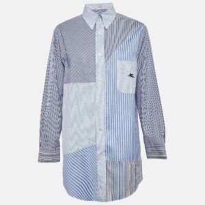 Etro Blue Patch Work Cotton Loose Fit Shirt S