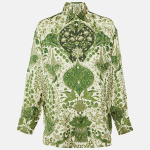 Etro Green Floral Print Silk Artica Oversized Shirt S