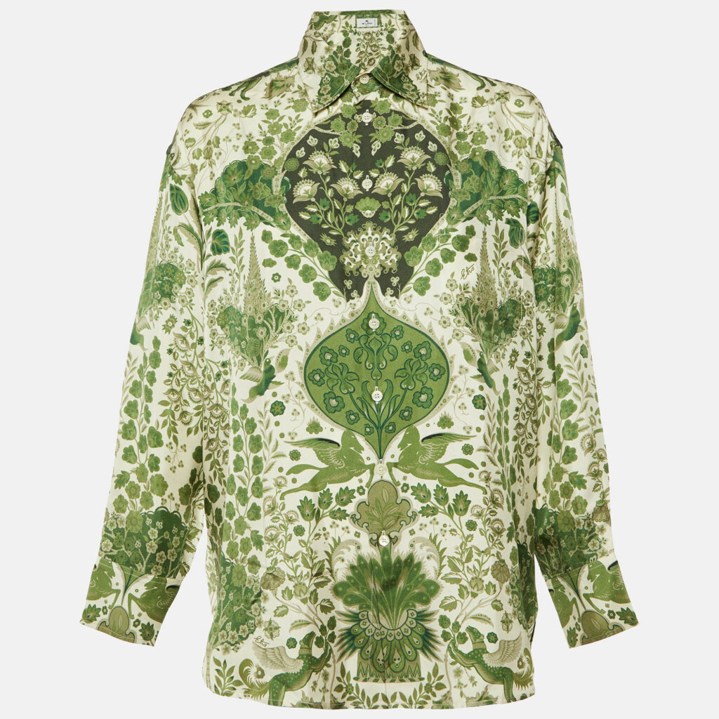 luxury-women-etro-used-clothes-p1120897-004 Etro Green Floral Print Silk Artica Oversized Shirt S