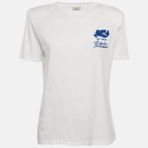 Etro White Applique Jersey Structured Shoulder T-Shirt S