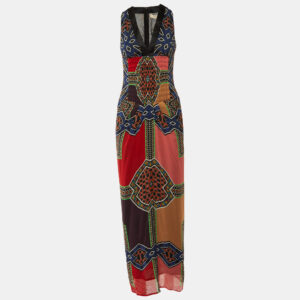 etro multicolor printed silk sleeveless maxi dress s