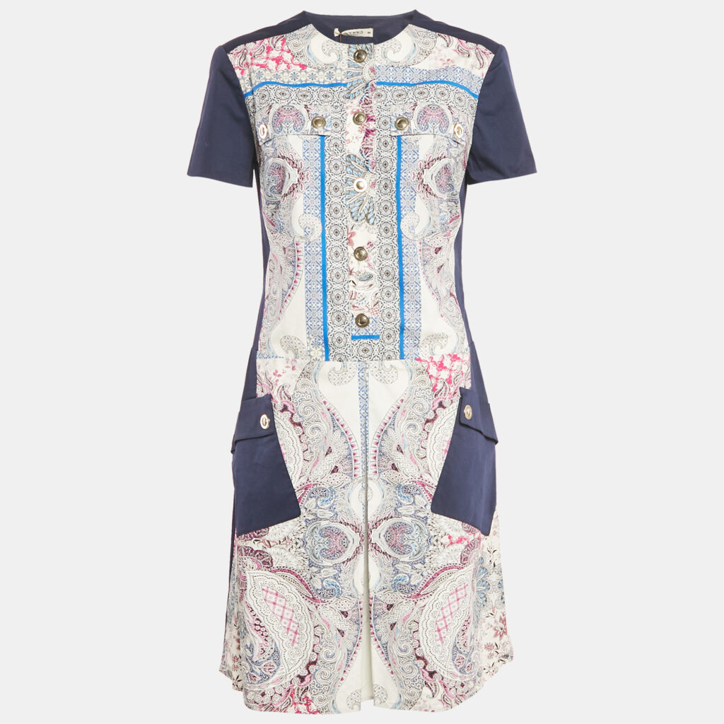 Etro Navy Blue Printed Cotton Short Dress M