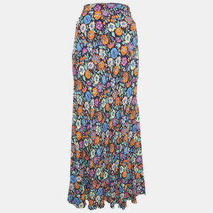 Etro Multicolor Floral Print Crepe Flared Maxi Skirt M
