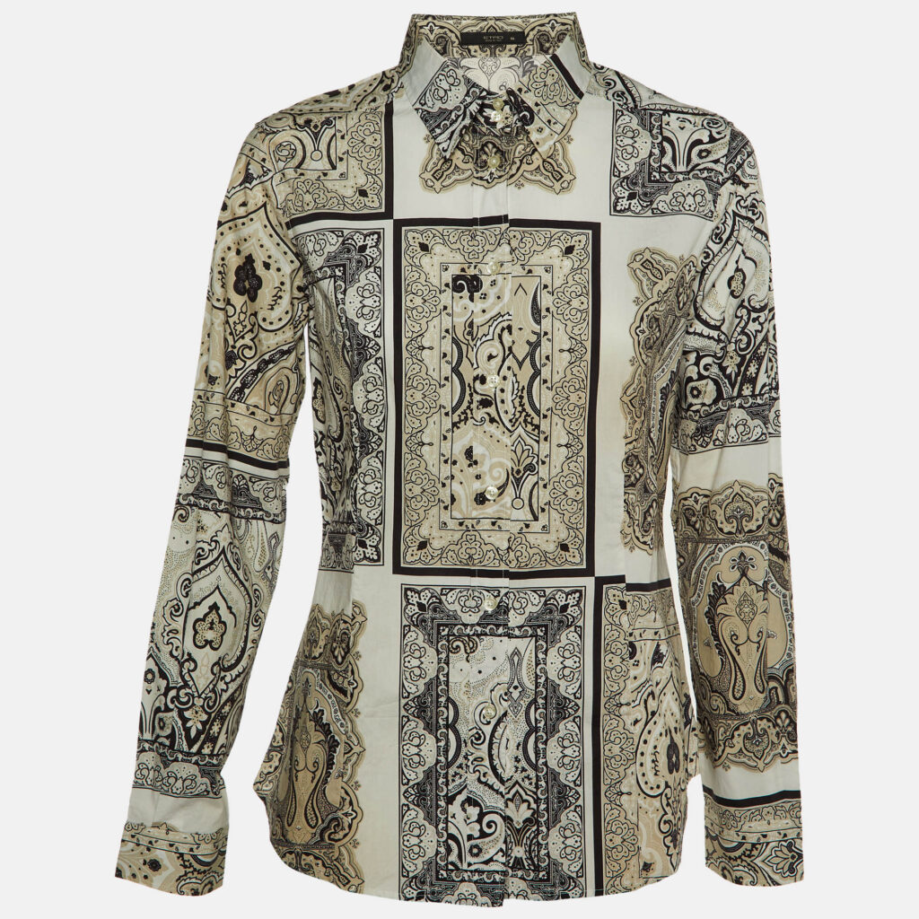luxury-women-etro-used-clothes-p1144821-002 Etro Beige Paisley Print Cotton Button Front Shirt L