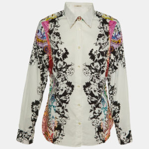 etro white floral print cotton button front shirt xl