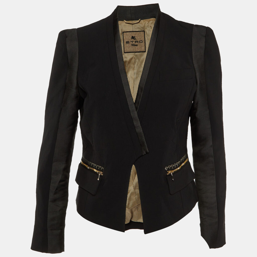 luxury-women-etro-used-clothes-p1148054-001.jpg Etro Black Cady Button Front Fitted Jacket M