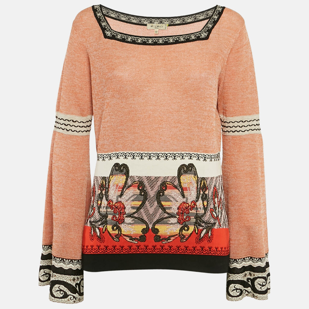 luxury-women-etro-used-clothes-p1148344-005.jpg Etro Orange/Multicolor Patterned Knit Wide Sleeve Sweater M
