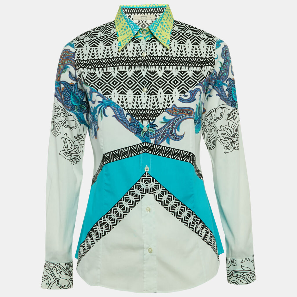 Etro White Multicolor Print Cotton Full Sleeve Shirt M