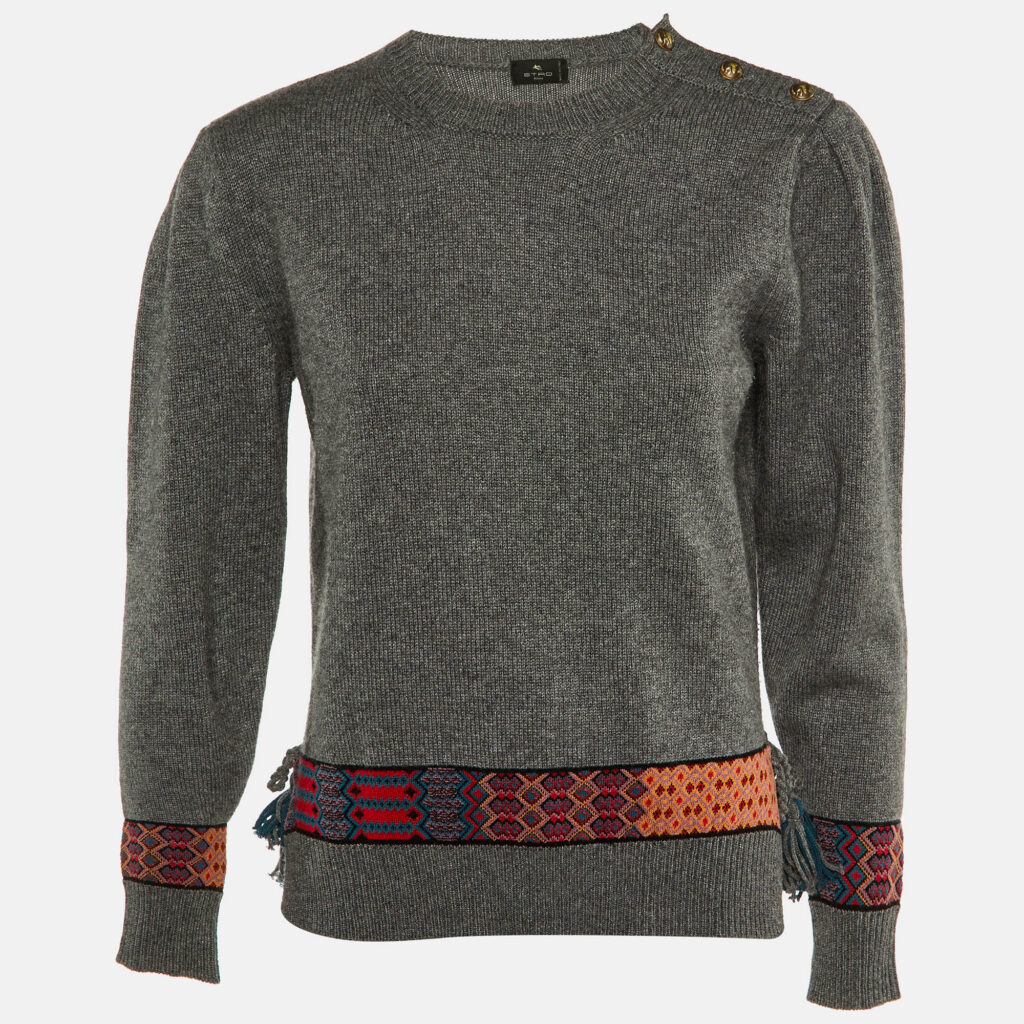 luxury-women-etro-used-clothes-p1152207-005 Etro Grey Wool Knit Pattern Detail Sweater S