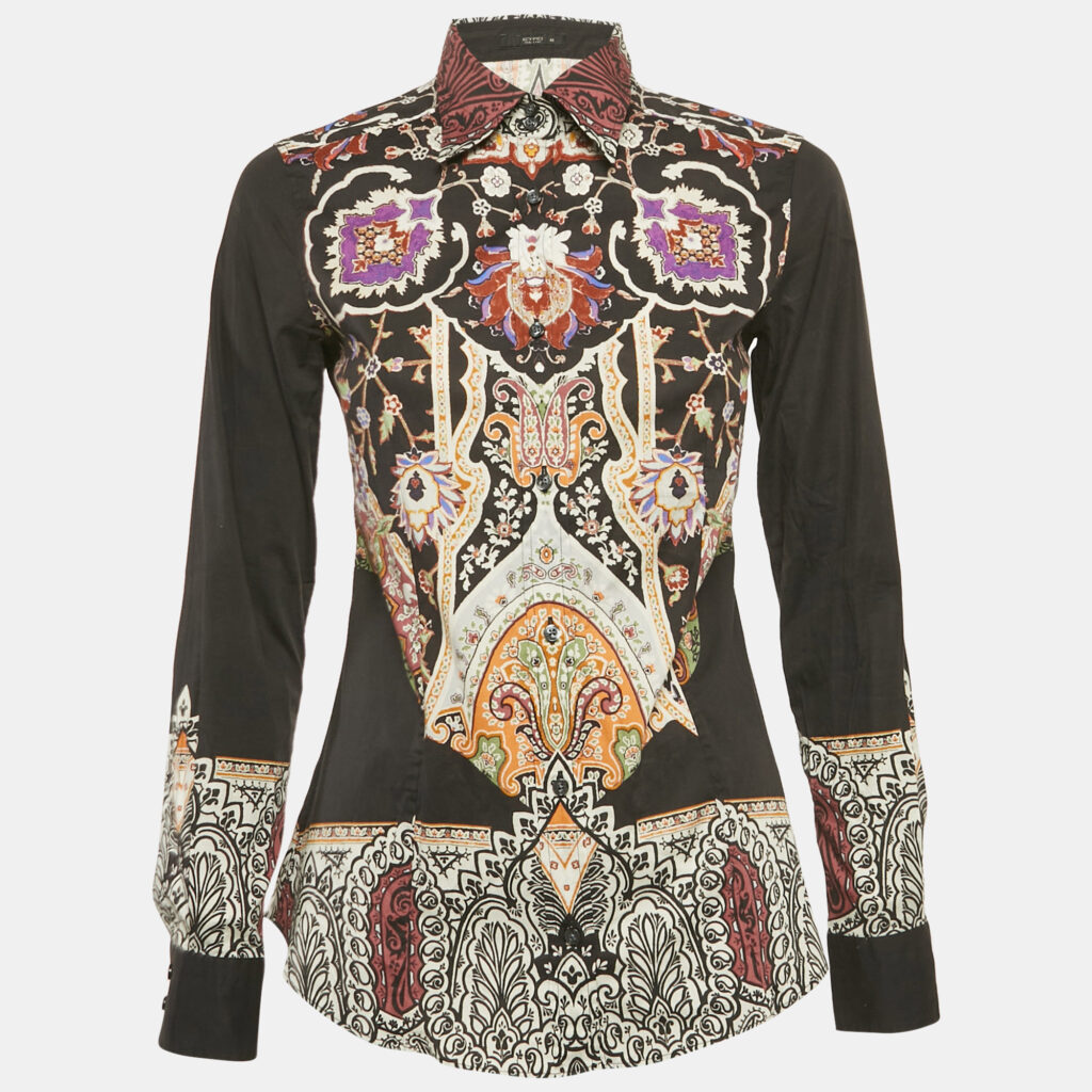 luxury-women-etro-used-clothes-p1169919-003 Etro Black Paisley Print Cotton Button Front Shirt S