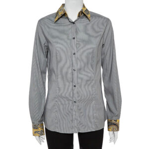 Etro Black and White Cotton Stripe Body with Paisley Print Shirt L
