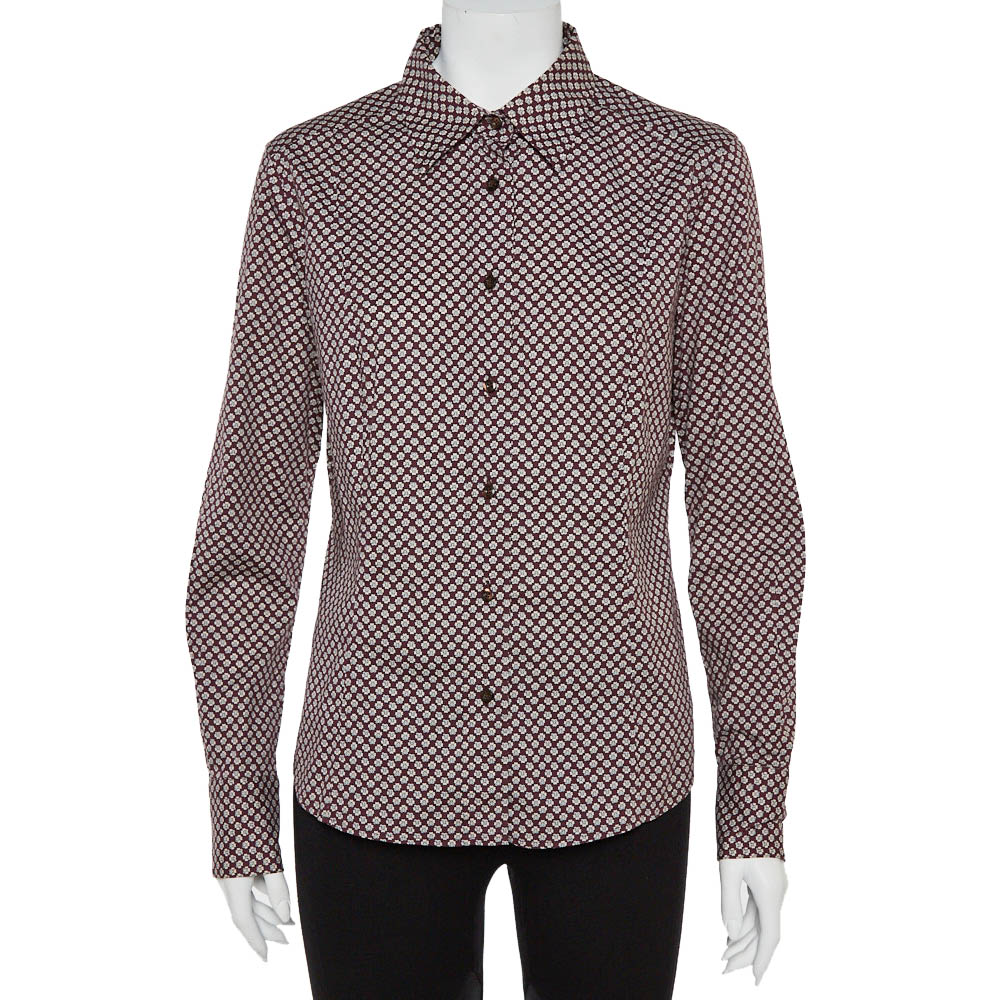 Etro Maroon Cotton Floral Print Full Sleeve Shirt L