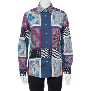 Etro Multicolor Patchwork Print Cotton Button Front Shirt L