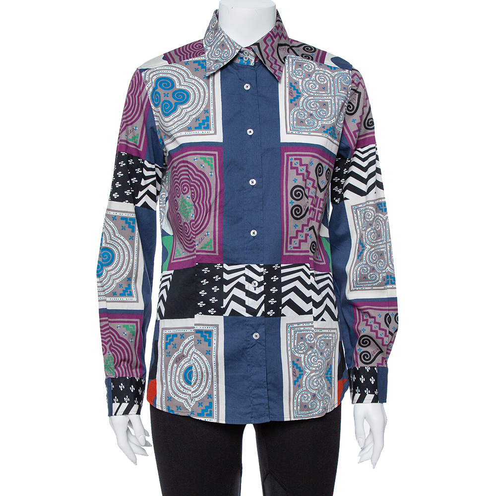 Etro Multicolor Patchwork Print Cotton Button Front Shirt L