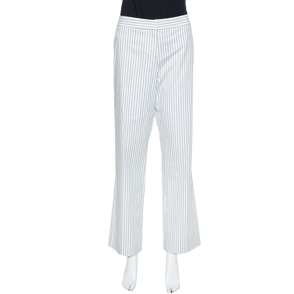 luxury-women-etro-used-clothes-p366565-002 Etro White Pinstriped Cotton Straight Leg Pants L