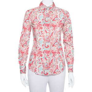 Etro Red Paisley Printed Stretch Cotton Button Front Shirt S