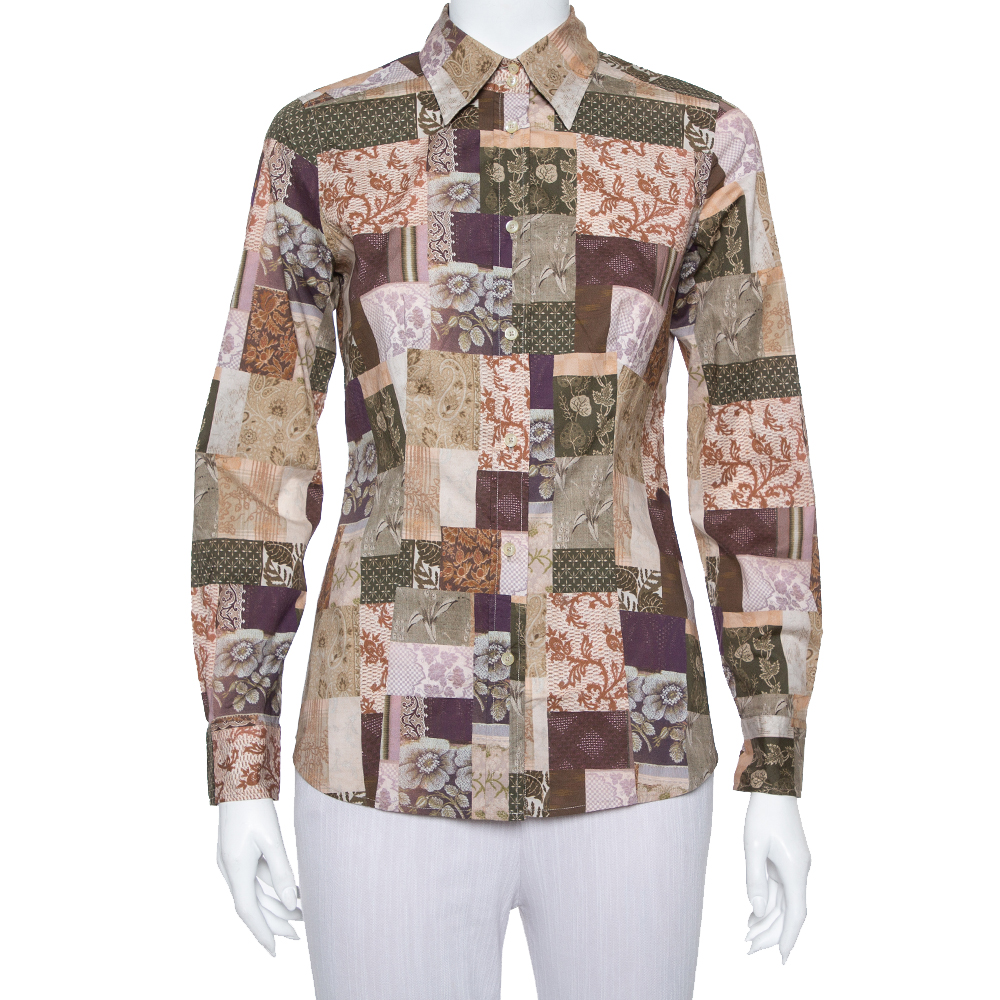 Etro Multicolor Paisley Printed Stretch Cotton Button front Shirt M