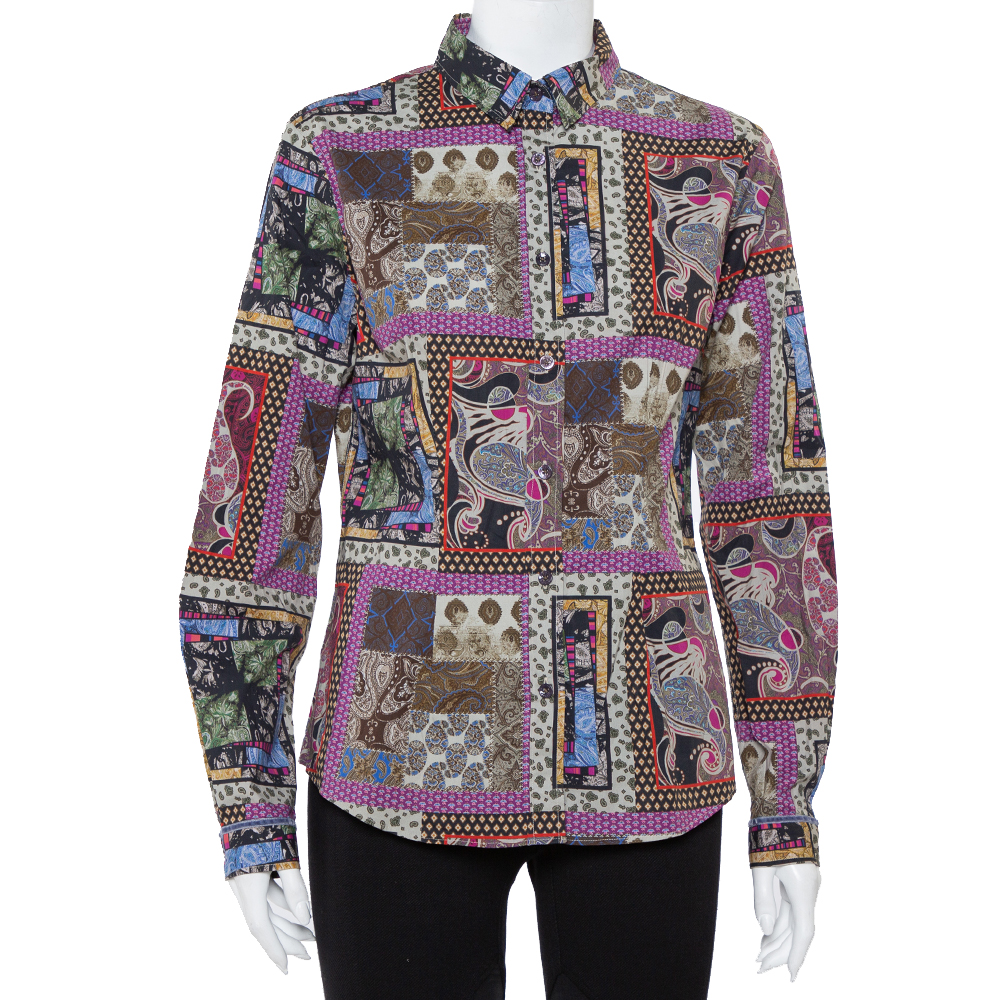 luxury-women-etro-used-clothes-p403276-002 Etro Multicolor Paisley Printed Button Front Fitted Shirt L