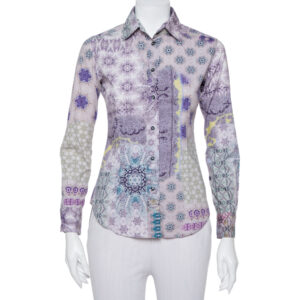 Etro Purple Printed Cotton Button Front Fitted Shirt S