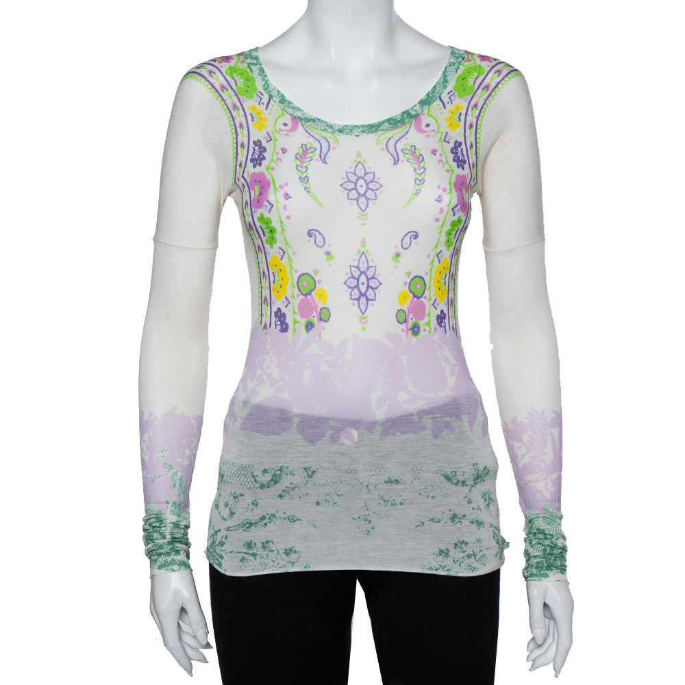 luxury-women-etro-used-clothes-p446409-002 Etro Multicolor Floral Printed Cotton Long Sleeve T-Shirt M