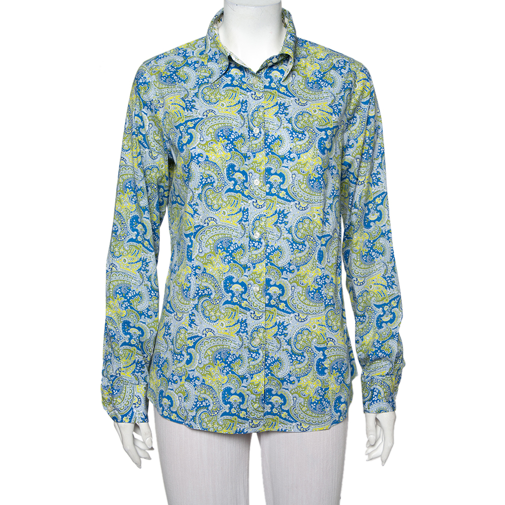 luxury-women-etro-used-clothes-p457810-003 Etro Multicolor Paisley Printed Cotton Button Front Shirt L