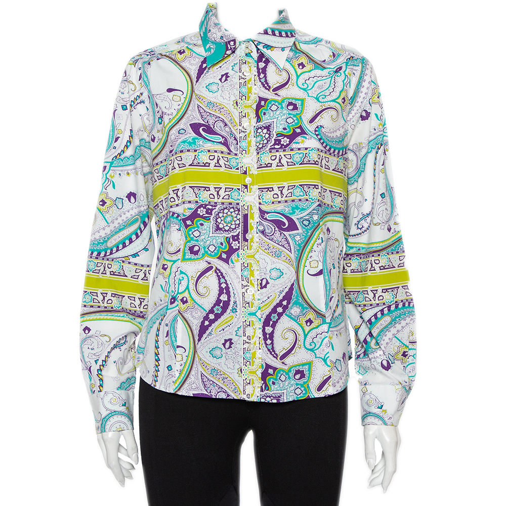 luxury-women-etro-used-clothes-p457911-004 Etro Multicolor Paisley Prited Cotton Button Front Shirt L