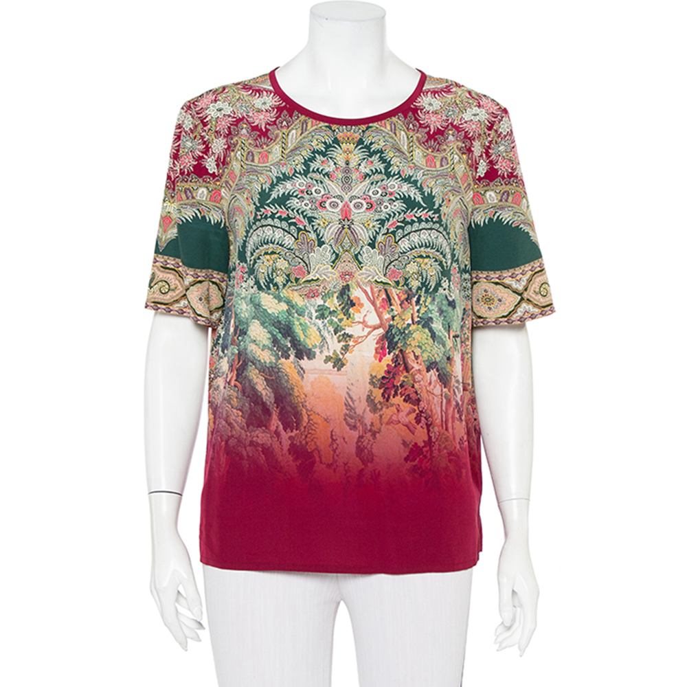 luxury-women-etro-used-clothes-p460442-006 Etro Multicolor Paisley Printed Silk Ombre Effect Short Sleeve Top M
