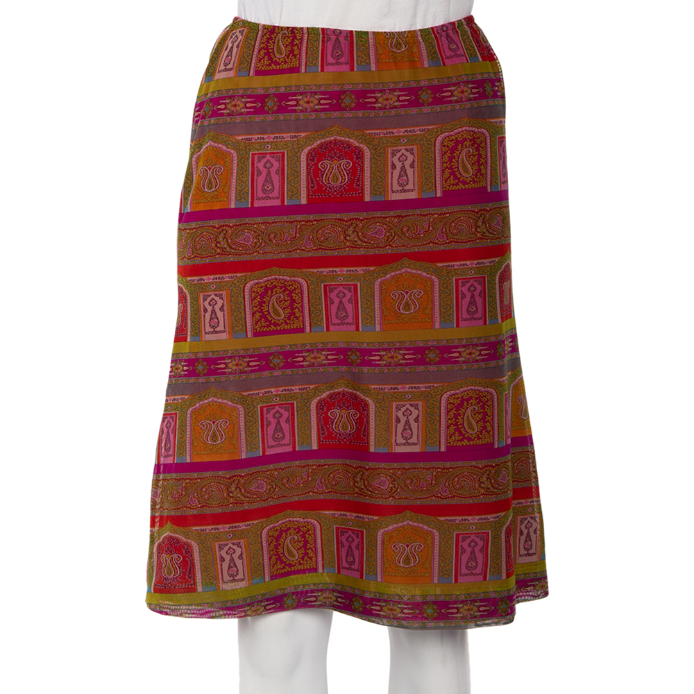 luxury-women-etro-used-clothes-p479273-006 Etro Multicolor Paisley Printed Mesh Knit A-Line Skirt M