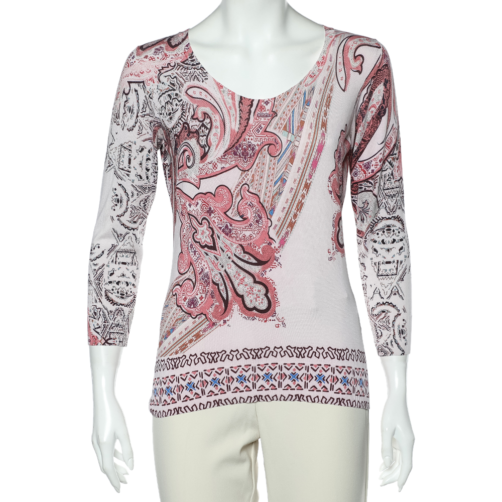 luxury-women-etro-used-clothes-p596583-003 Etro Pink Paisley Printed Silk Knit Sweater L