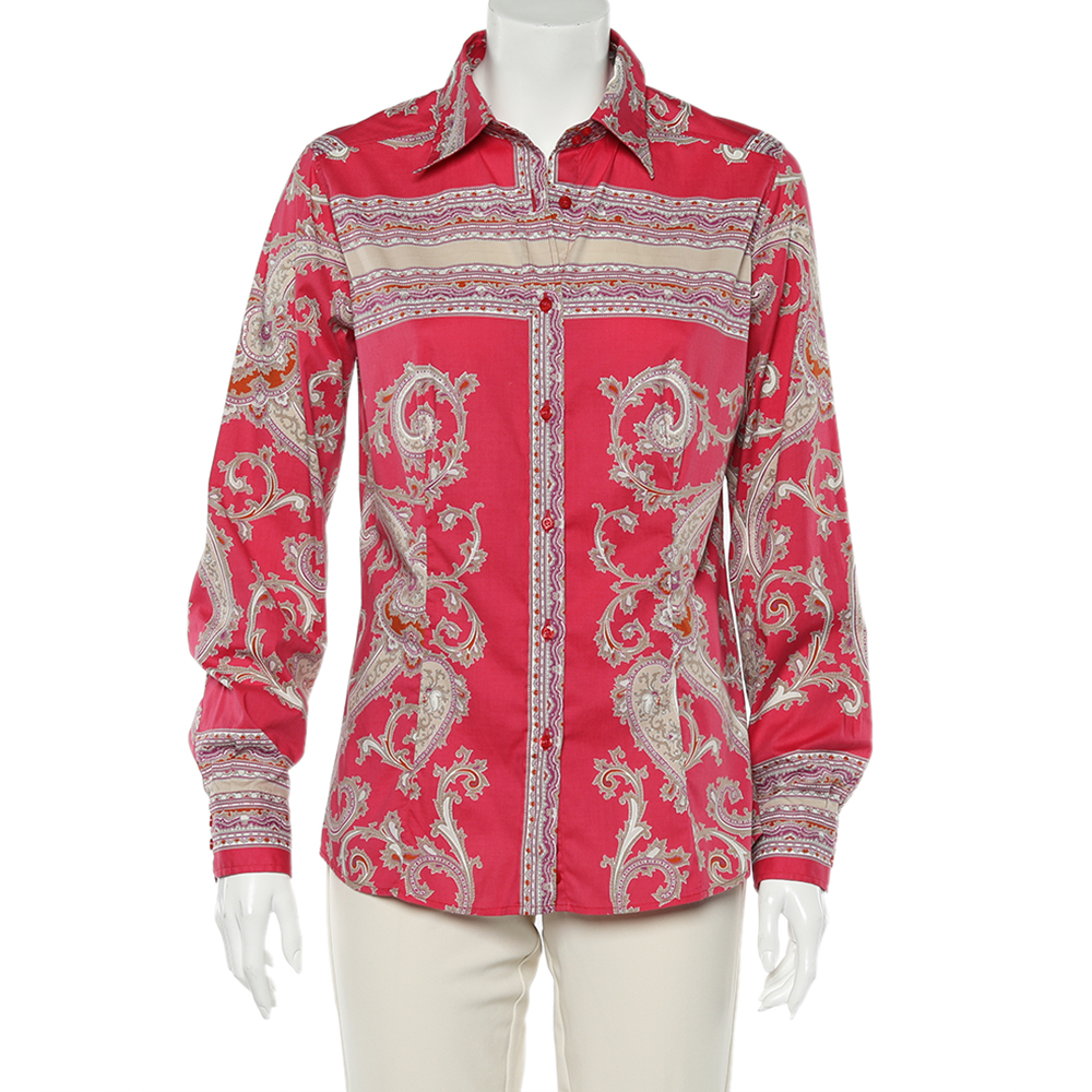 luxury-women-etro-used-clothes-p613110-003-1 Etro Pink Paisley Printed Cotton Button Front Shirt L