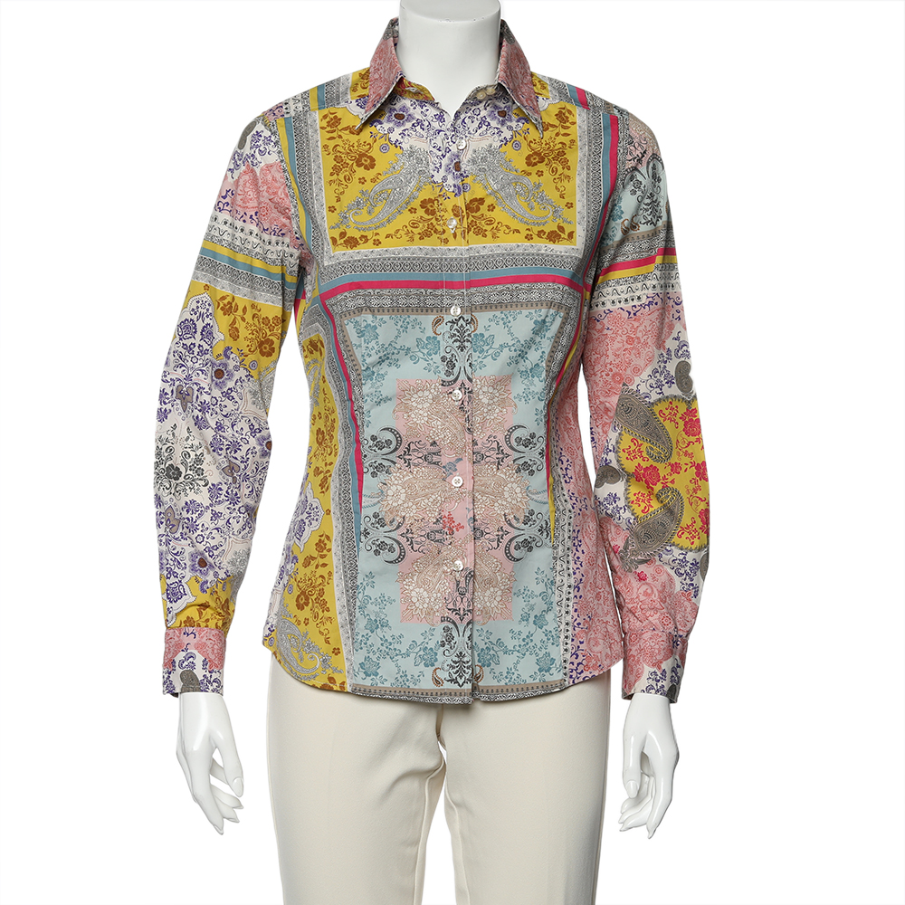 luxury-women-etro-used-clothes-p613538-001-2 Etro Multicolor Floral Printed Cotton Button Front Shirt M