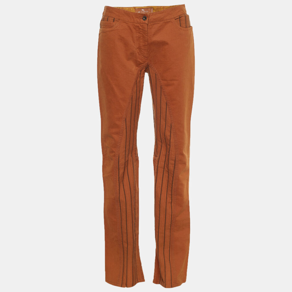 luxury-women-etro-used-clothes-p647343-006-2 Etro Brown Stripe Paneled Cotton Pants M
