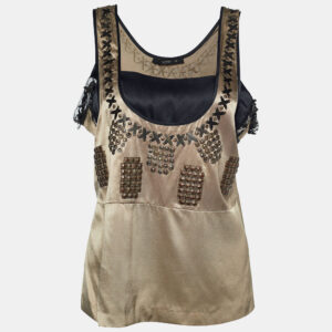 Etro Beige Satin Embellished Sleeveless Top M