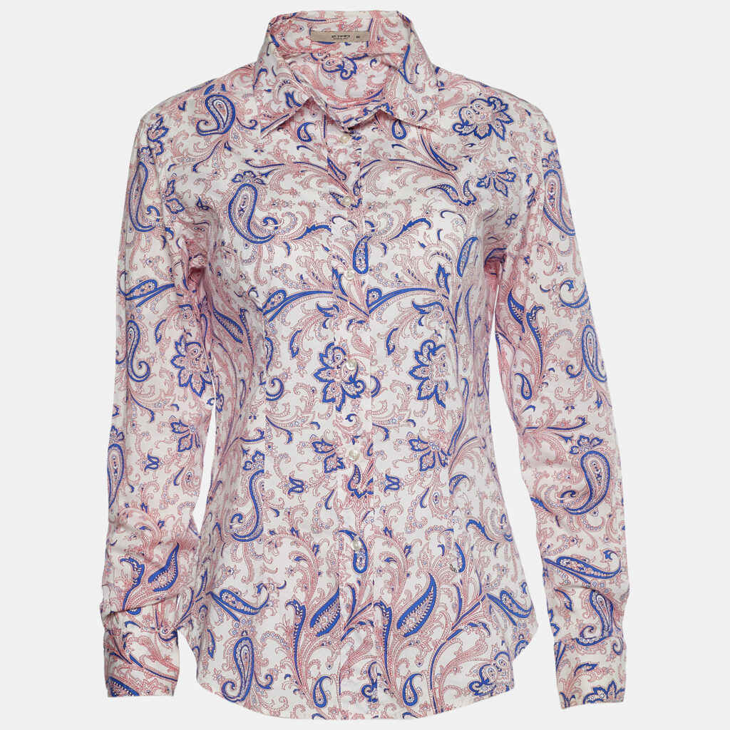 luxury-women-etro-used-clothes-p658036-003-1 Etro White Printed Cotton Long Sleeve Shirt L
