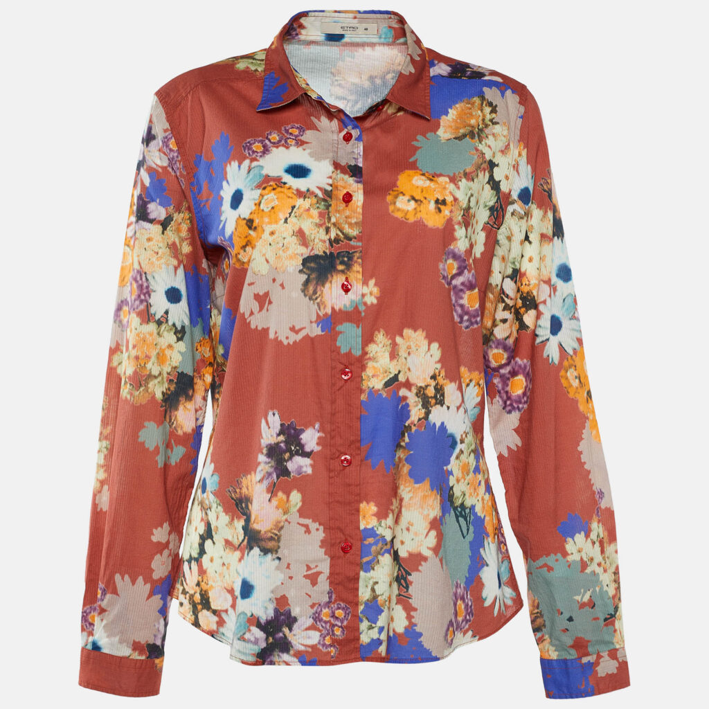 luxury-women-etro-used-clothes-p664187-001 Etro Multicolor Floral Printed Cotton Long Sleeve Button Front Shirt L