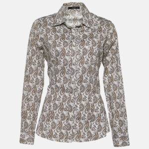 Etro Brown & White Paisley Print Stretch Cotton Shirt M