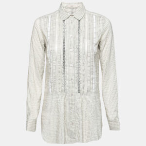 Etro Grey Cotton & Lace Trimmed Long Sleeve Button Front Blouse S