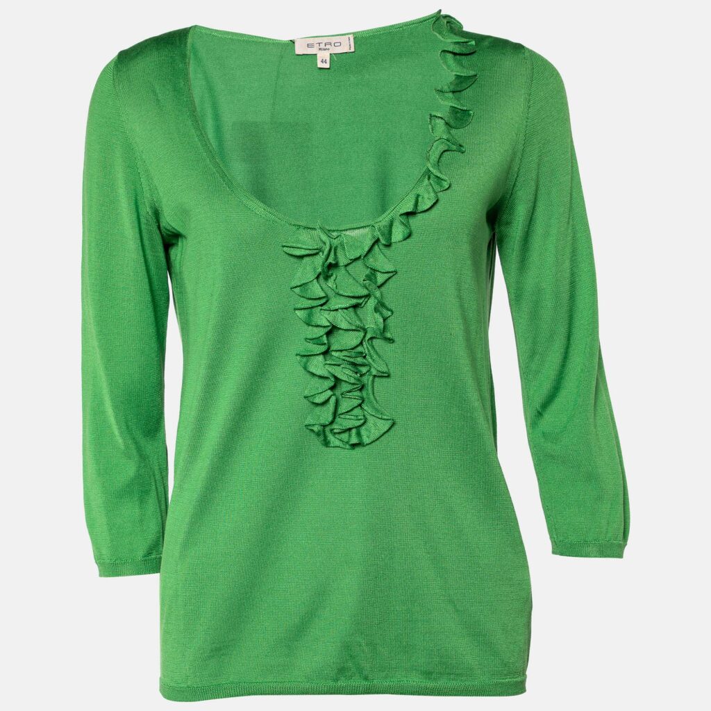 luxury-women-etro-used-clothes-p746283-005 Etro Green Silk Knit Ruffled Top M
