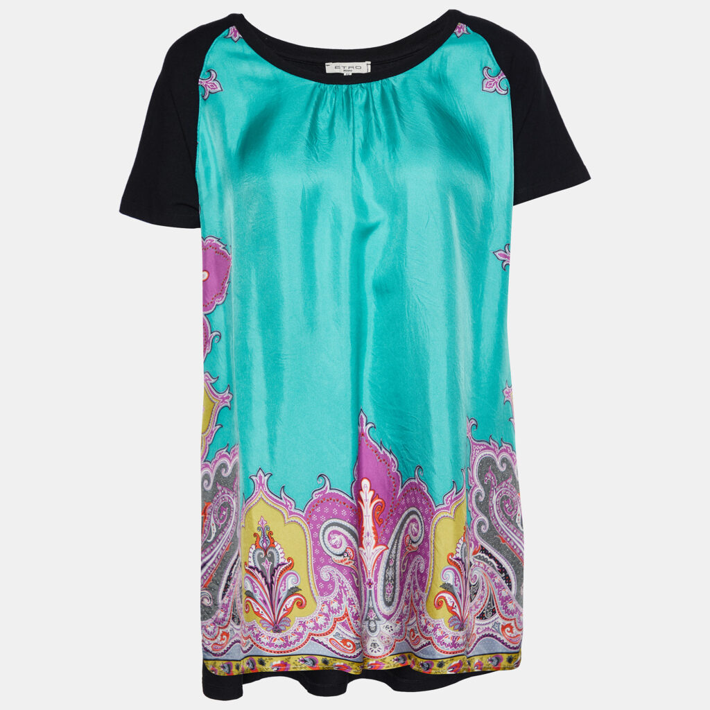 luxury-women-etro-used-clothes-p803282-001 Etro Black Cotton Knit & Printed Silk Top L