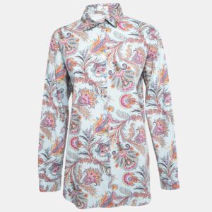 Etro Blue Printed Cotton Full Sleeve Shirt L